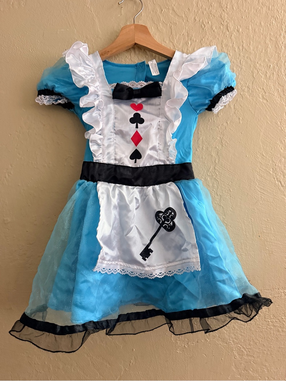Blue Alice-Style Kids Costume Dress with Playing Card Motif